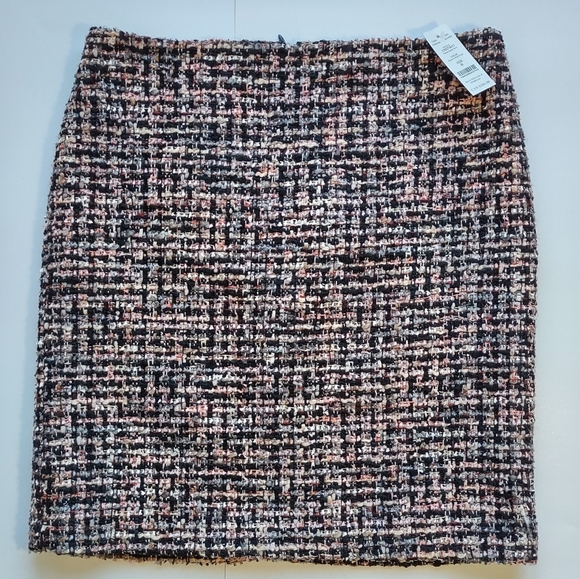 NEW  White House Black Market Pink Black Silver Tweed Skirt Quiet Luxury  Size 0 - Picture 6 of 9